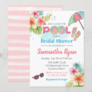 Invitación Ducha de novias de verano tropical junto a la pisc