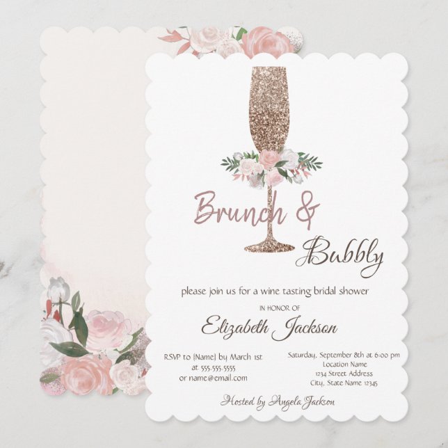 Invitación Ducha de novias de vidrio de Purpurina de brunch y (Anverso / Reverso)