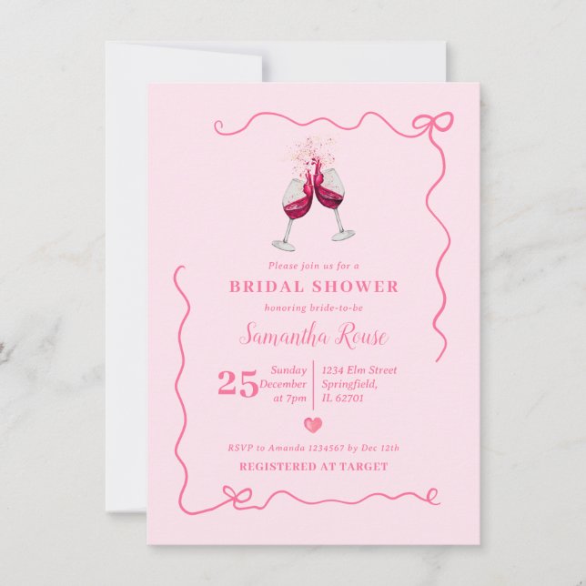 Invitación Ducha de novias de vino Valentín dibujada a mano c (Anverso)