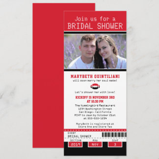 Invitación Ducha de novias del Black Bright Red Football Tick