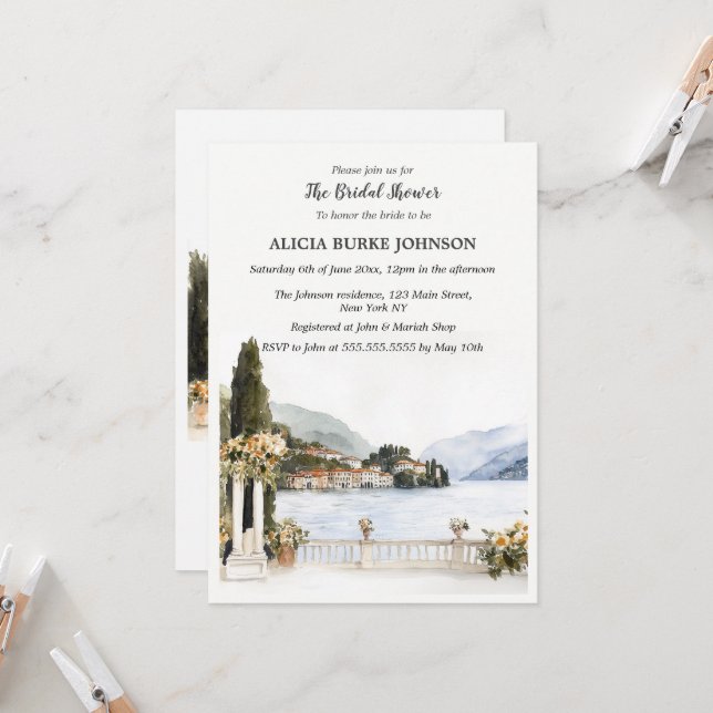 Invitación Ducha de novias del lago italiano Como (Anverso/Reverso In Situ)