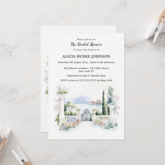 Invitación Ducha de novias del lago italiano Como (Anverso/Reverso In Situ)