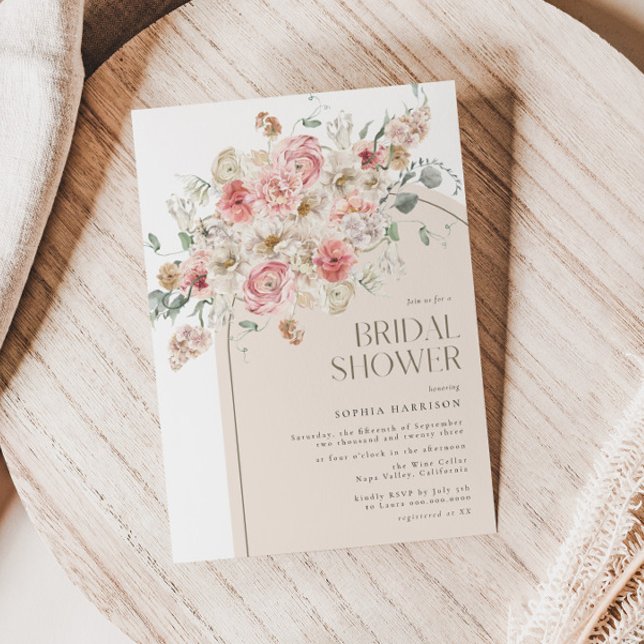 Invitación Ducha de novias en arco floral blanco y Rubor (Subido por el creador)