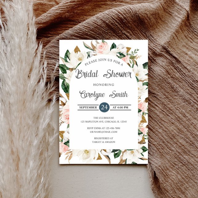 Invitación Ducha de novias en el arco de la Magnolia blanca y (Subido por el creador)