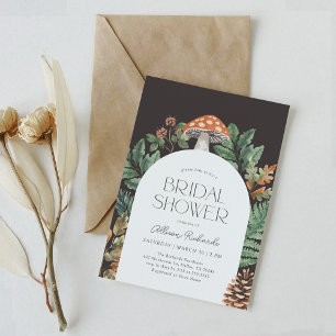 Invitación Ducha de novias en el bosque de hongos oscuro Mood