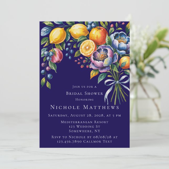Invitación Ducha de novias en el Bouquet de Citrus Mediterrán (Anverso de pie)