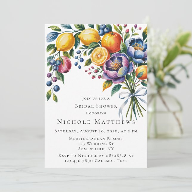 Invitación Ducha de novias en el Bouquet de Citrus Mediterrán (Anverso de pie)