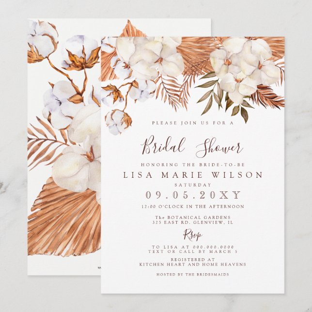 Invitación Ducha de novias en el desierto de hierba de Boho P (Anverso / Reverso)