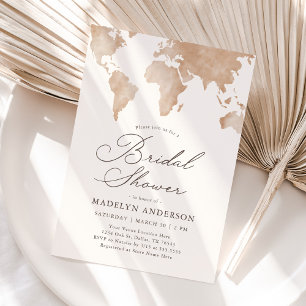 Invitación Ducha de novias en el mapa del mundo de viajes