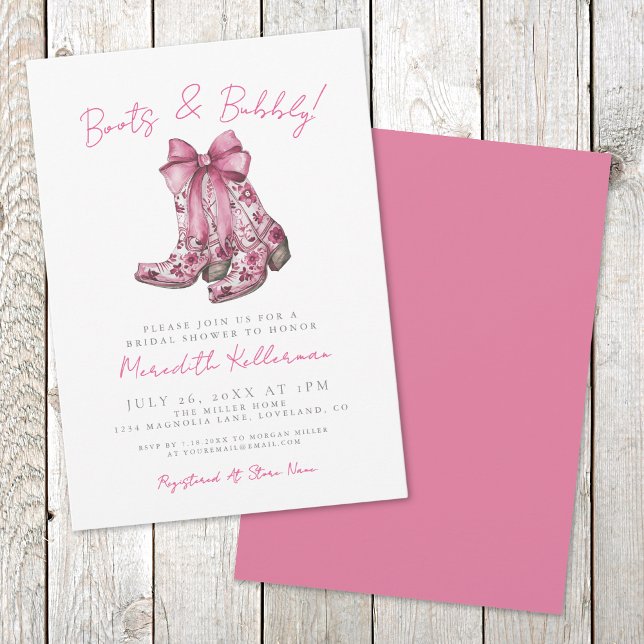 Invitación Ducha de novias en el País de Bow Rosado (Pink Bow Country Bridal Shower Invitation)