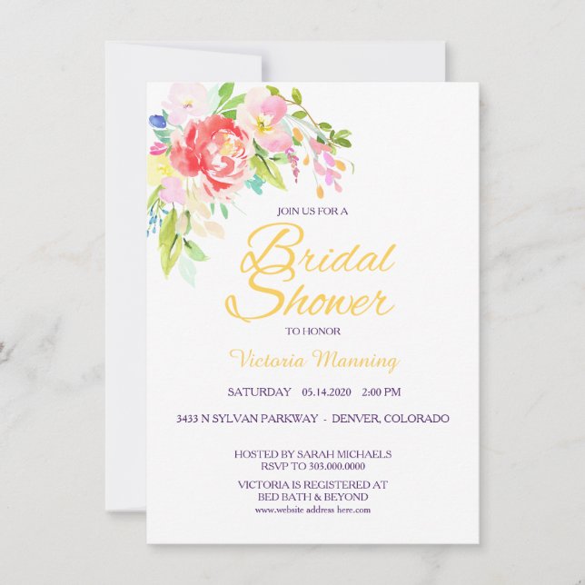 Invitación Ducha de novias en la frontera de Bouquet de prima (Anverso)