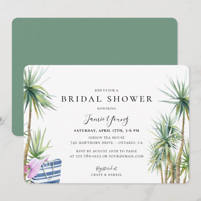 Invitación Ducha de novias en la playa de la Isla Tropical (Anverso / Reverso)