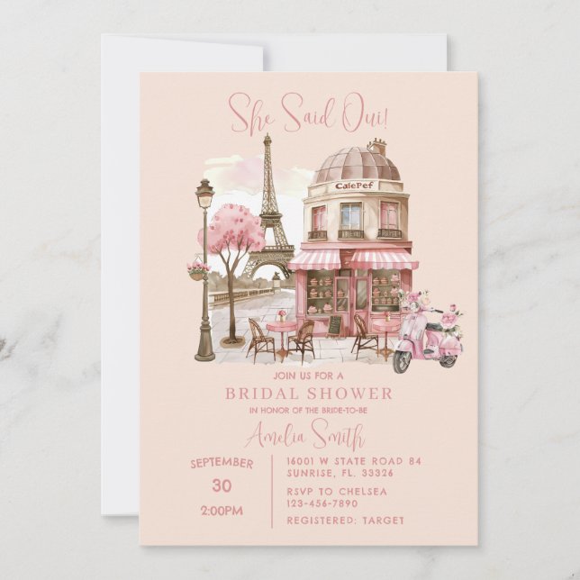 Invitación Ducha de novias en la Torre Eiffel de París (Anverso)