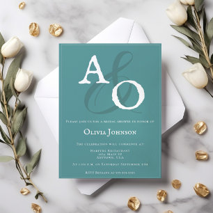 Invitación Ducha de novias en monograma Minimalista verde azu