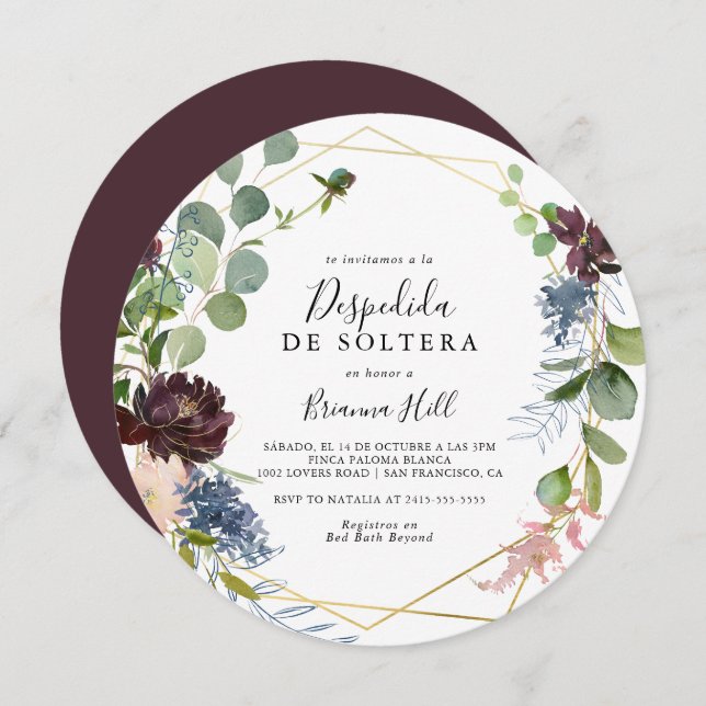 Invitación Ducha de novias española geométrica de oro de Borg (Anverso / Reverso)