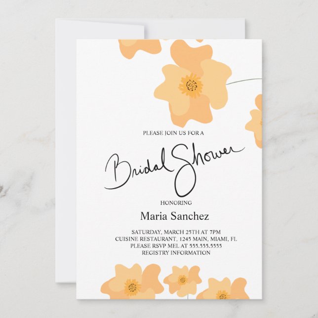 Invitación Ducha de novias floral con adormidera (Anverso)