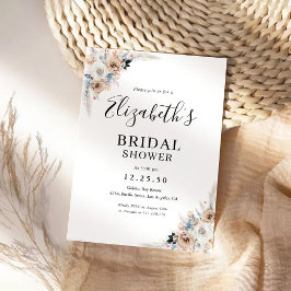 Invitación Ducha De Novias Floral De Boho Marfil Y Azul