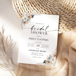 Invitación Ducha De Novias Floral De Boho Marfil Y Azul