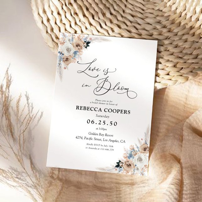 Invitación Ducha De Novias Floral De Boho Marfil Y Azul (Subido por el creador)