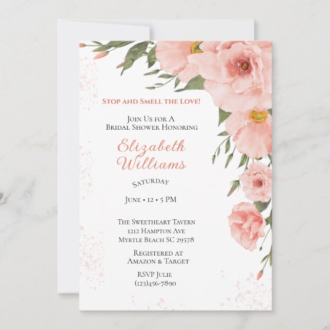 Invitación Ducha de novias floral Spring Peach (Anverso)