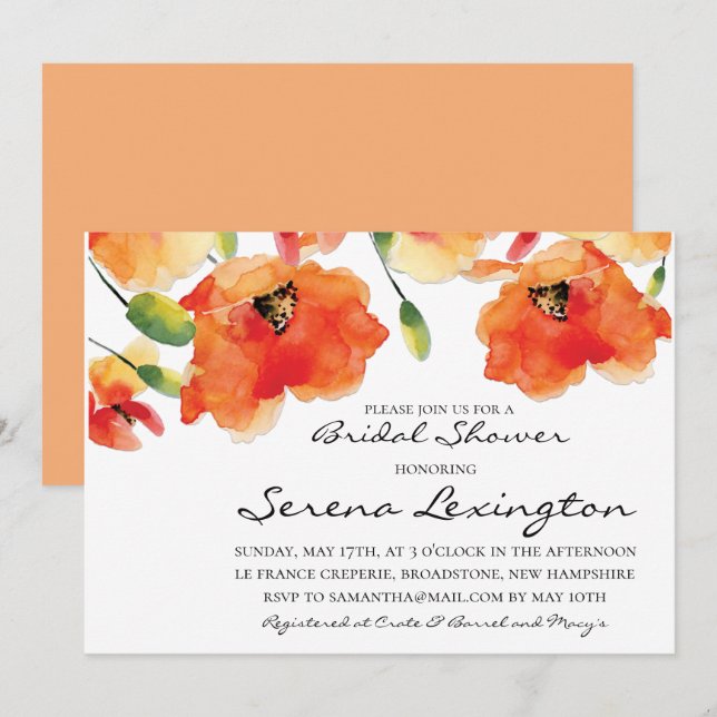 Invitación Ducha de novias Golden Poppy de verano (Anverso / Reverso)