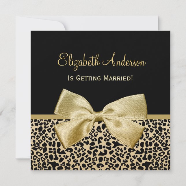 Invitación Ducha de novias impresa en leopardo negro y dorado (Anverso)