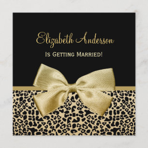 Invitación Ducha de novias impresa en leopardo negro y dorado