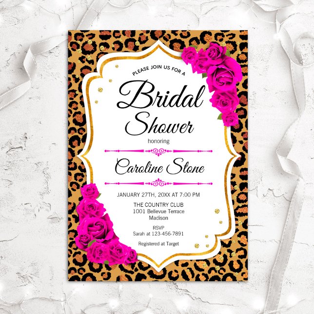 Invitación Ducha de novias - Impresión de leopardo de rosas r (Subido por el creador)