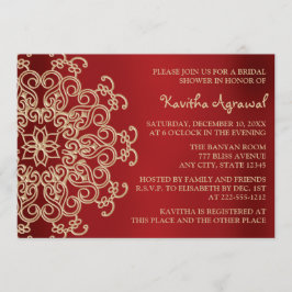 Invitación Ducha de novias inspirada en la India roja y dorad
