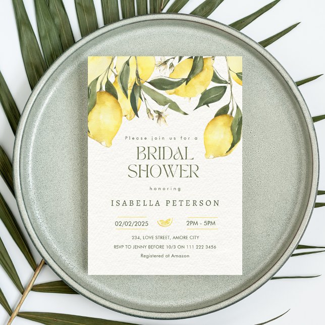 Invitación Ducha de novias italiana del Mediterráneo Lemon (Lemon Mediterranean Italian Bridal Shower Invitation)