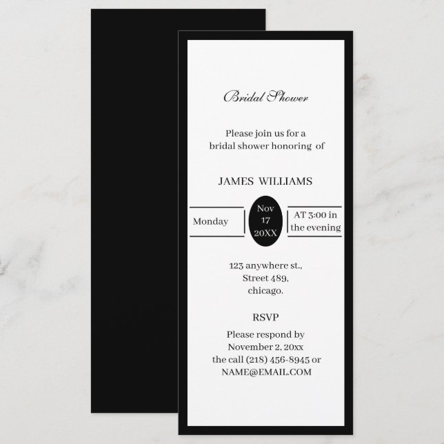 Invitación Ducha De Novias Negra Y Blanca (Anverso / Reverso)