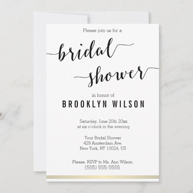 Invitación Ducha De Novias Negra Y Blanca Invita A Las Líneas (Anverso)