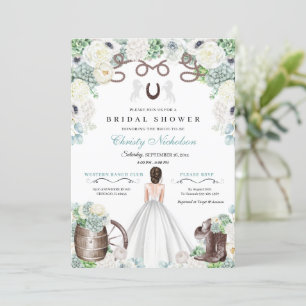 Invitación Ducha de novias occidental blanca y verde de menta