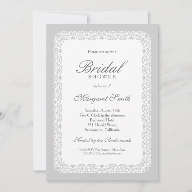 Invitación Ducha de novias original de color gris (Anverso)