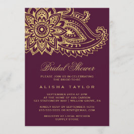 Invitación Ducha de novias paisley india dorada