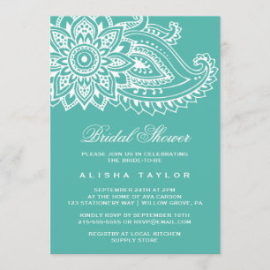 Invitación Ducha de novias paisley india verde azulada