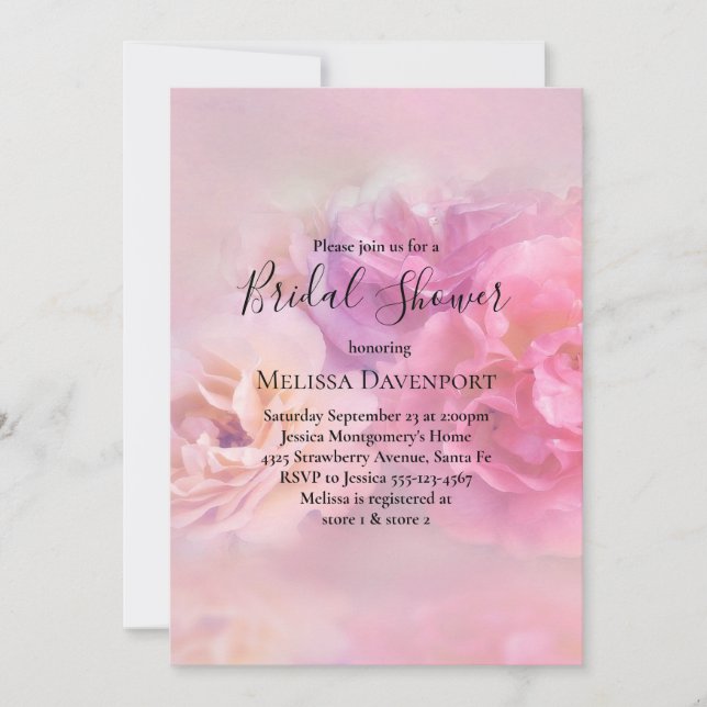 Invitación Ducha de novias para claveles rosados y blancos (Anverso)