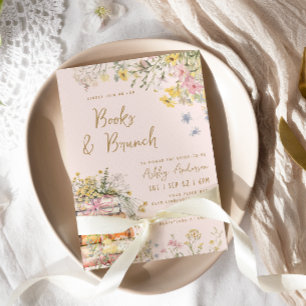 Invitación Ducha de novias para flores silvestres de libros y