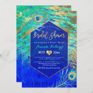 Invitación Ducha de novias pavo real pixDezines + falso oro