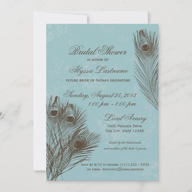 Invitación Ducha de novias Peacock Feather (Anverso)
