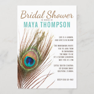 Invitación Ducha de novias Peacock Feather