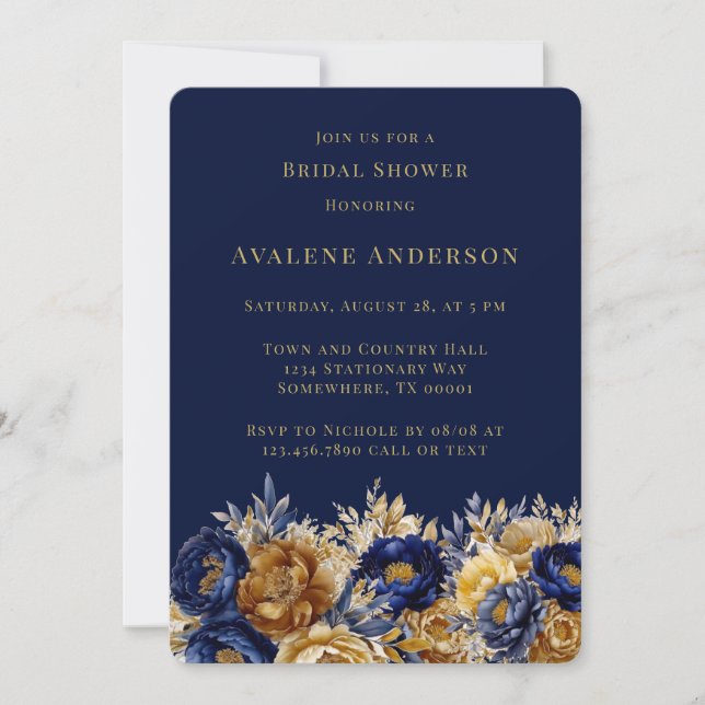 Invitación Ducha de novias Peony con acuarela de oro de la ma (Anverso)