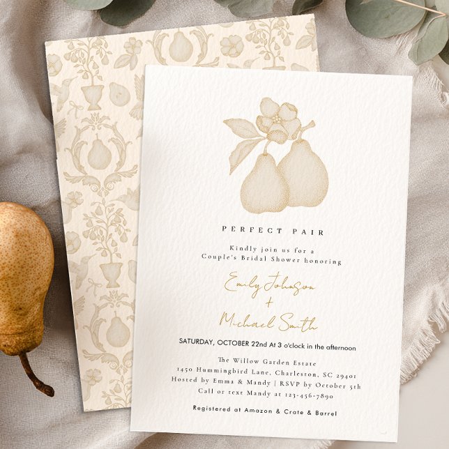 Invitación Ducha de novias Perfecta Pear | Damasco del país f (Perfect Pear Invite)