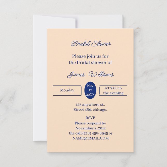 Invitación Ducha de novias personalizada beige simple (Anverso)