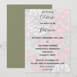 Invitación Ducha de novias Pinecone Evergreen Red Berries