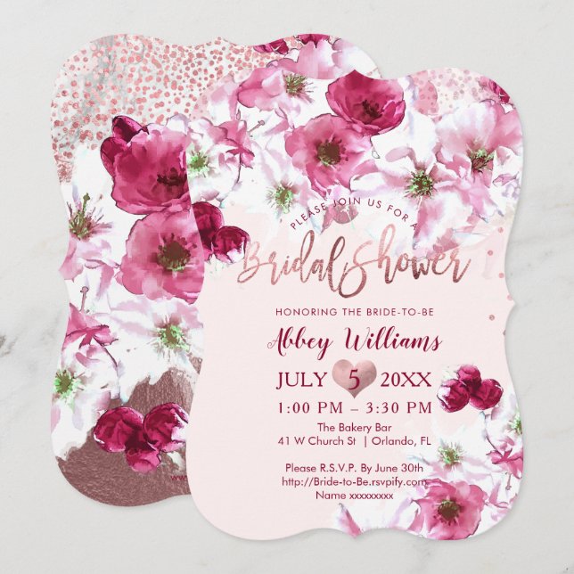 Invitación Ducha de novias PixDezines/flores de cerezo oscuro (Anverso / Reverso)