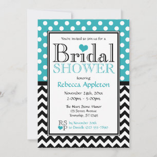 Invitación Ducha de novias Polka Dot Turquoise & Chevron