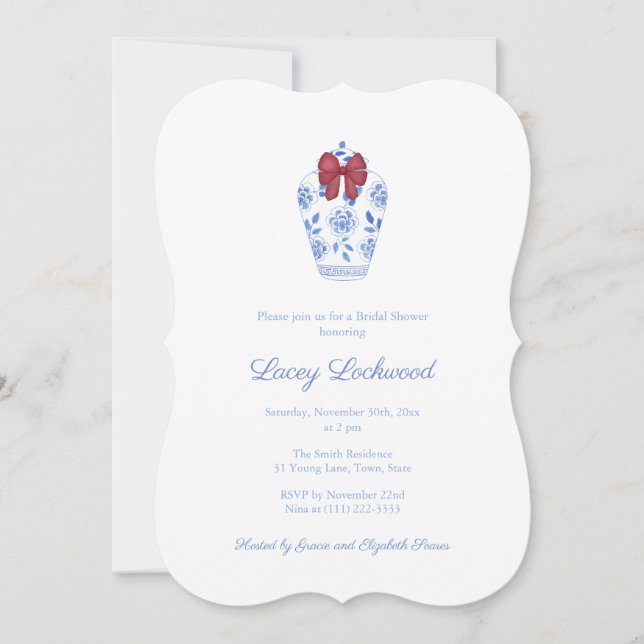 Invitación Ducha de novias Preppy Blue Bow Tartan Holidays (Anverso)