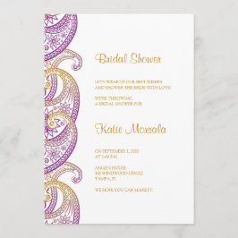 Invitación Ducha de novias púrpura y dorada india Paisley