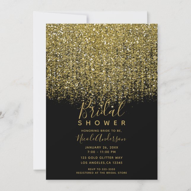 Invitación Ducha de novias Purpurina de espárragos dorados y  (Anverso)